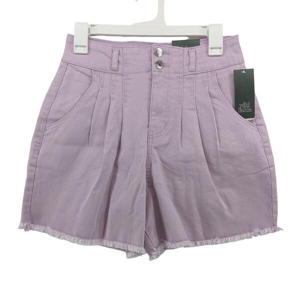 Wild Fable Jean Shorts Pleated Lavender 4 Cutoff Super High Rise Bermuda Raw Hem - Picture 1 of 8